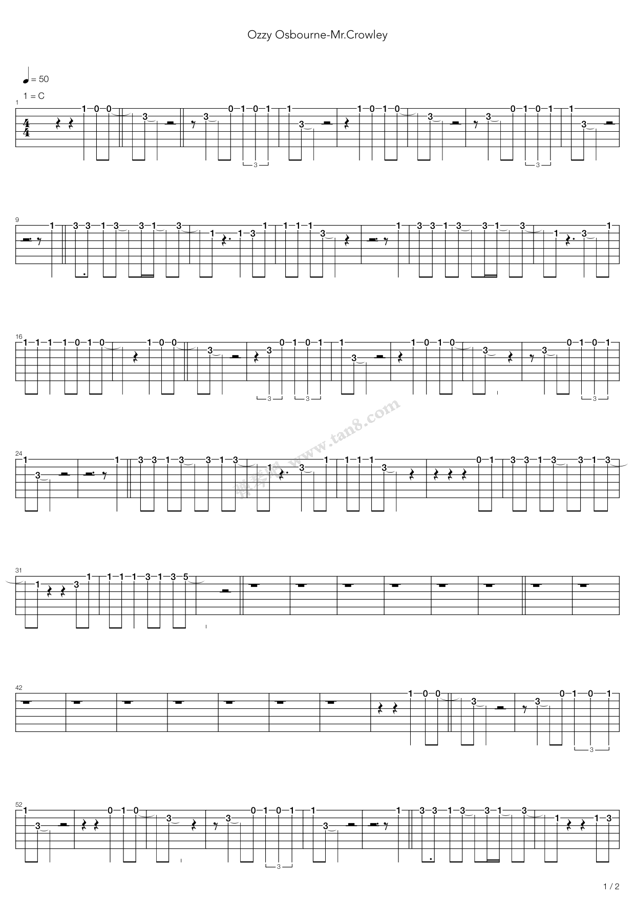 《Mr. Crowley》吉他谱-C大调音乐网