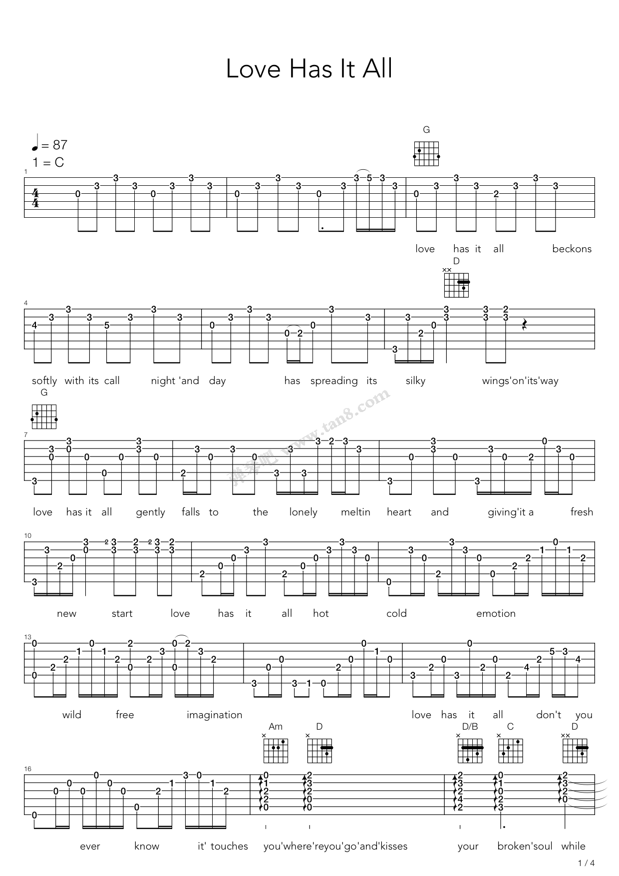 《love is has it all》吉他谱-C大调音乐网
