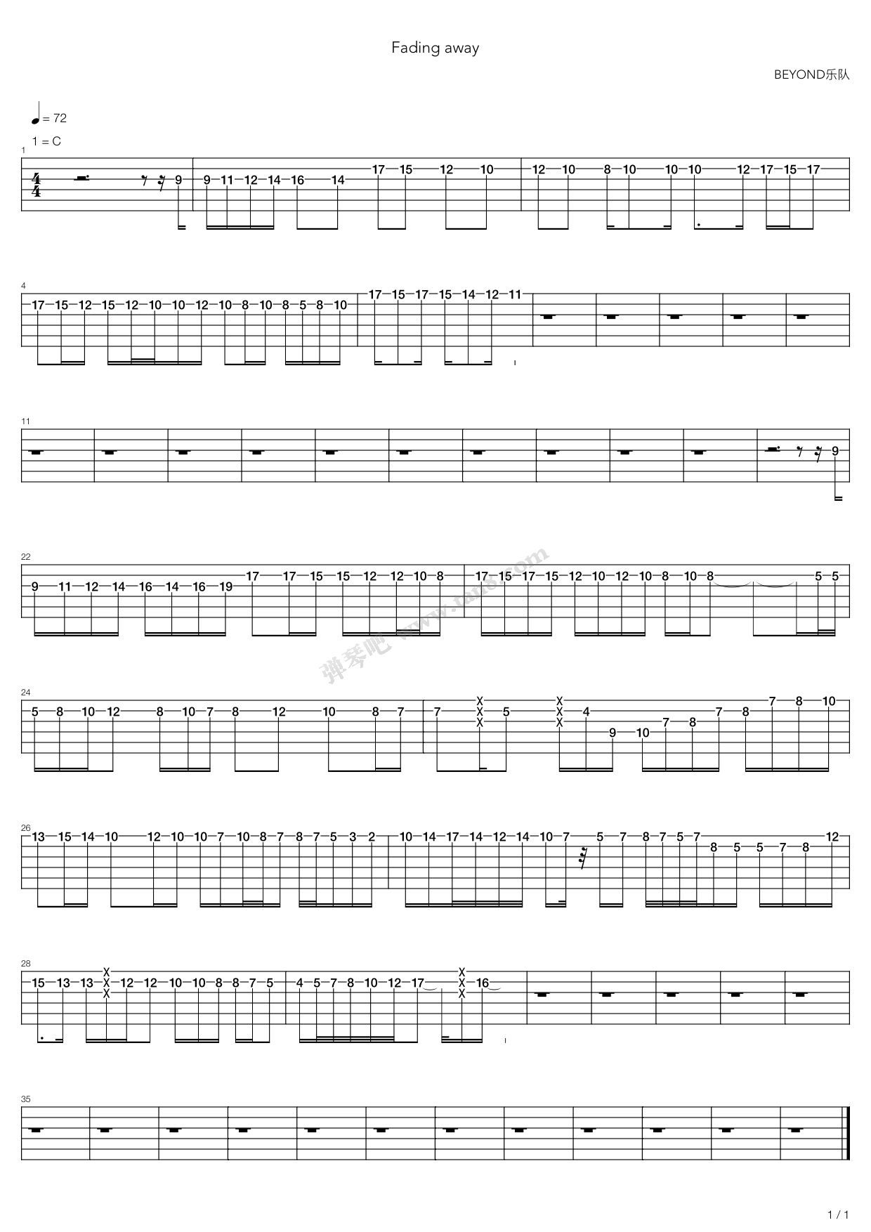 《Fading Away》吉他谱-C大调音乐网