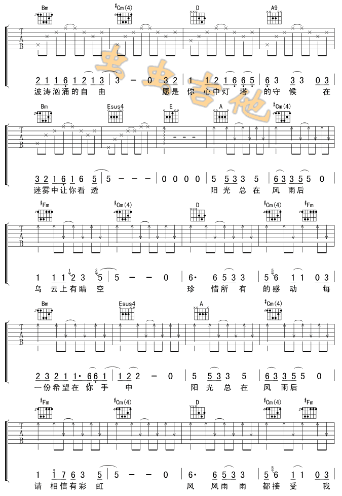 《阳光总在风雨后》吉他谱-C大调音乐网
