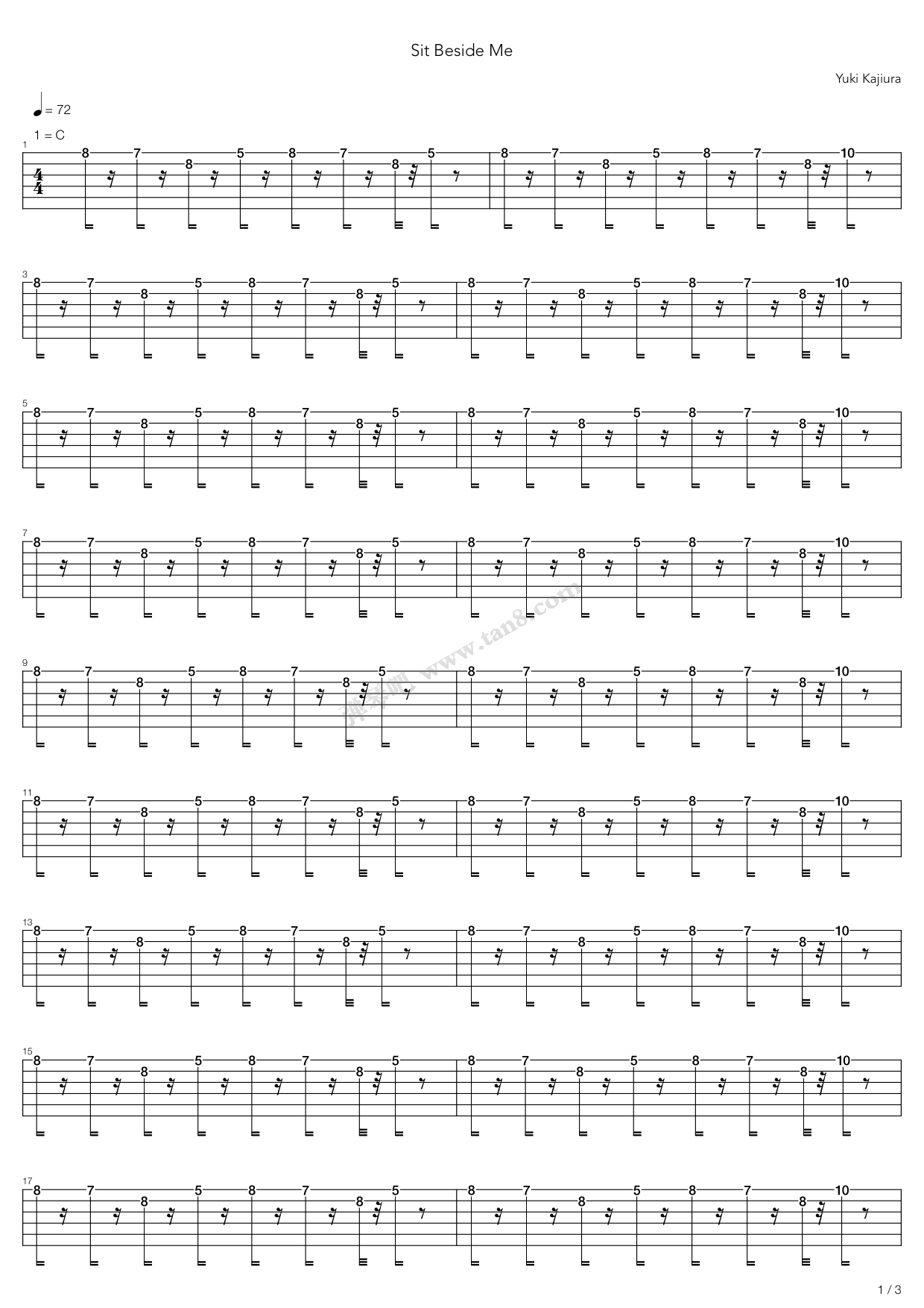 《Sit Beside Me》吉他谱-C大调音乐网