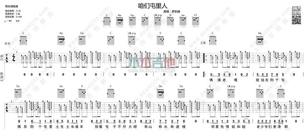 《咱们屯里的人(粤语版)》吉他谱-C大调音乐网