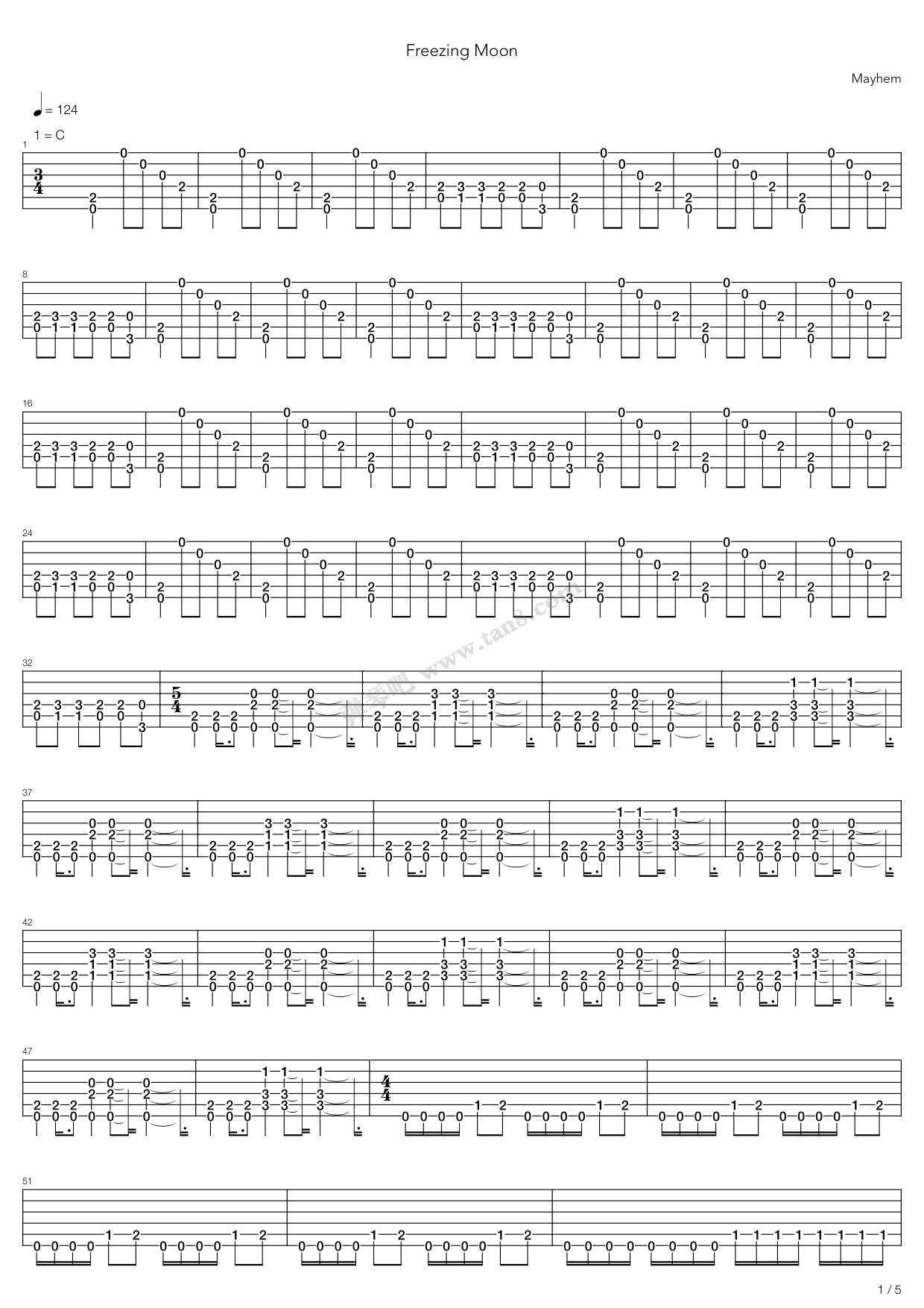 《Freezing Moon》吉他谱-C大调音乐网