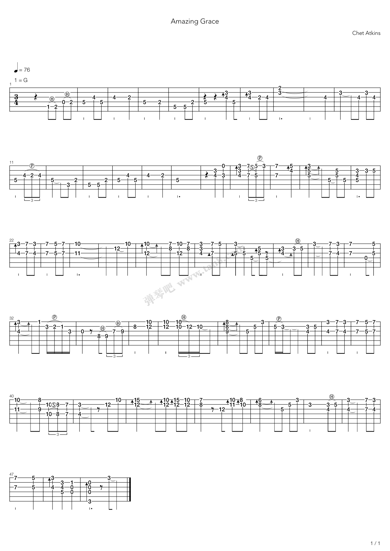 《Amazing Grace》吉他谱-C大调音乐网