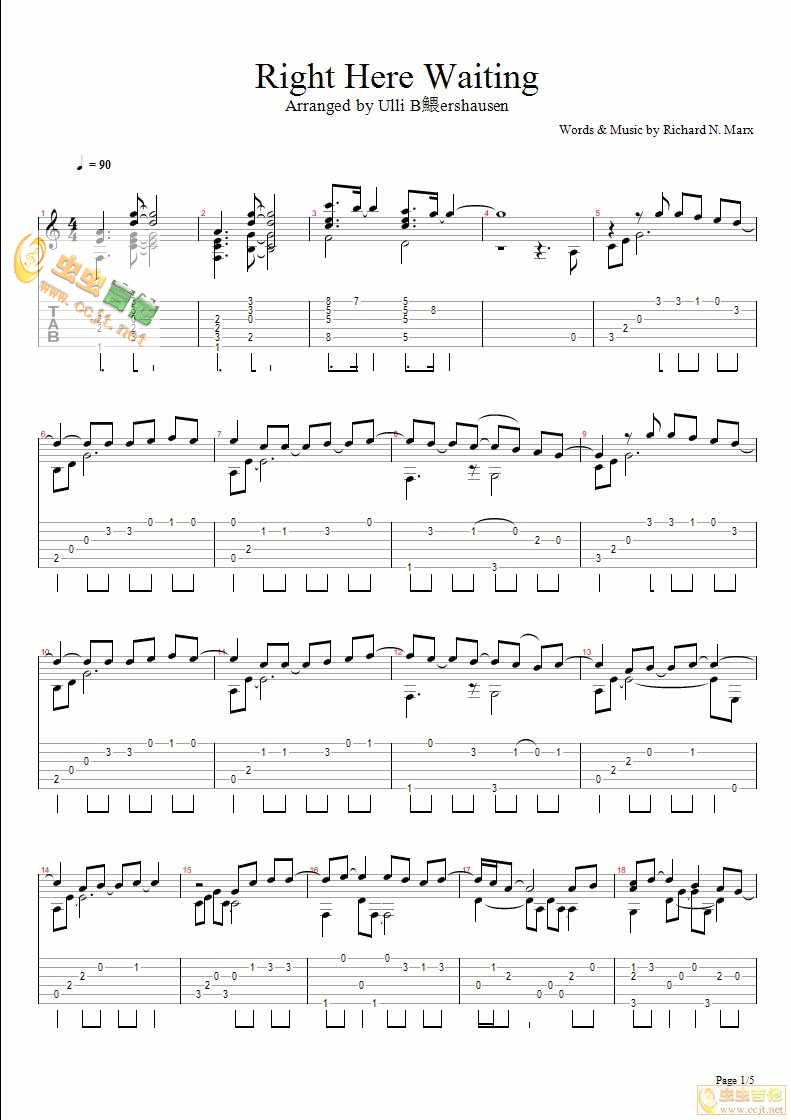 《right here waiting 独奏 完美版》吉他谱-C大调音乐网