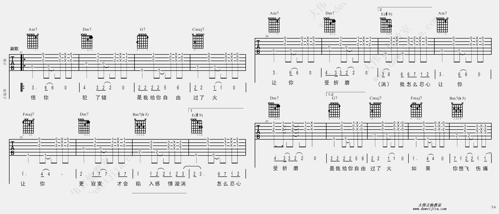 《张信哲《过火》吉他弹唱教学_波萨诺瓦版》吉他谱-C大调音乐网