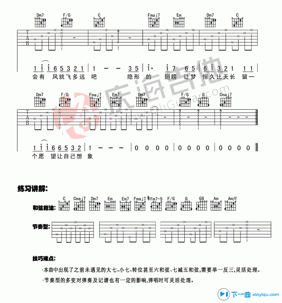 《隐形的翅膀吉他谱C调_隐形的翅膀吉他六线谱》吉他谱-C大调音乐网