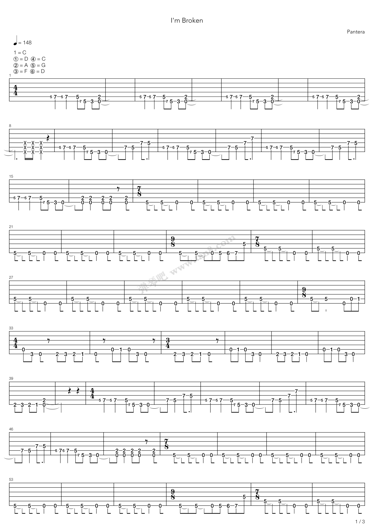 《I'm Broken》吉他谱-C大调音乐网