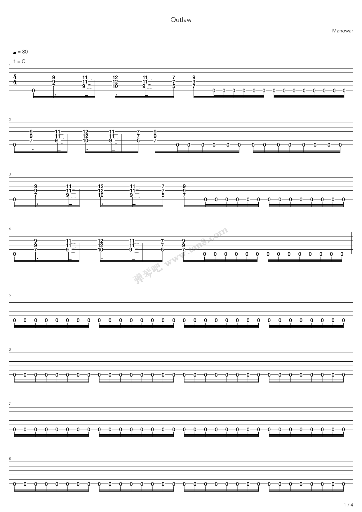 《Outlaw》吉他谱-C大调音乐网