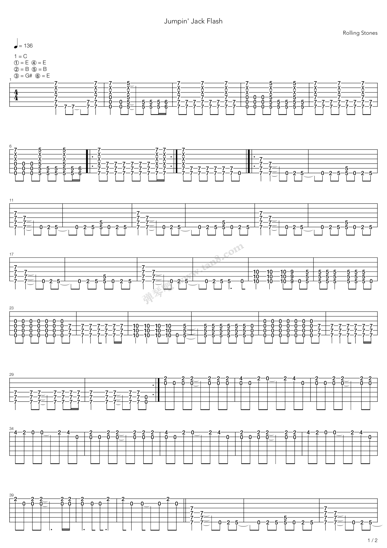 《Jumpin Jack Flash》吉他谱-C大调音乐网
