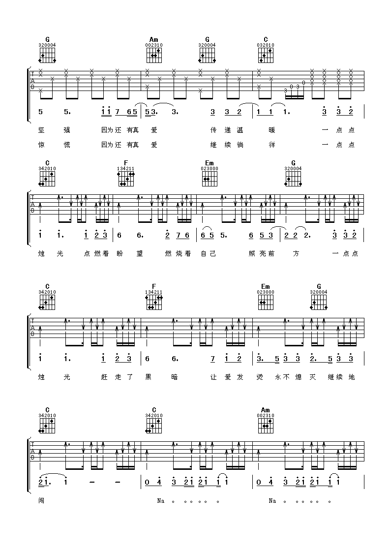 谢霆锋《烛光》吉他谱-C大调音乐网