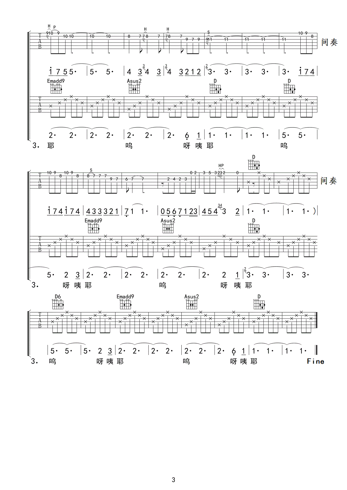 江湖乐队 束河的阳光吉他谱-C大调音乐网