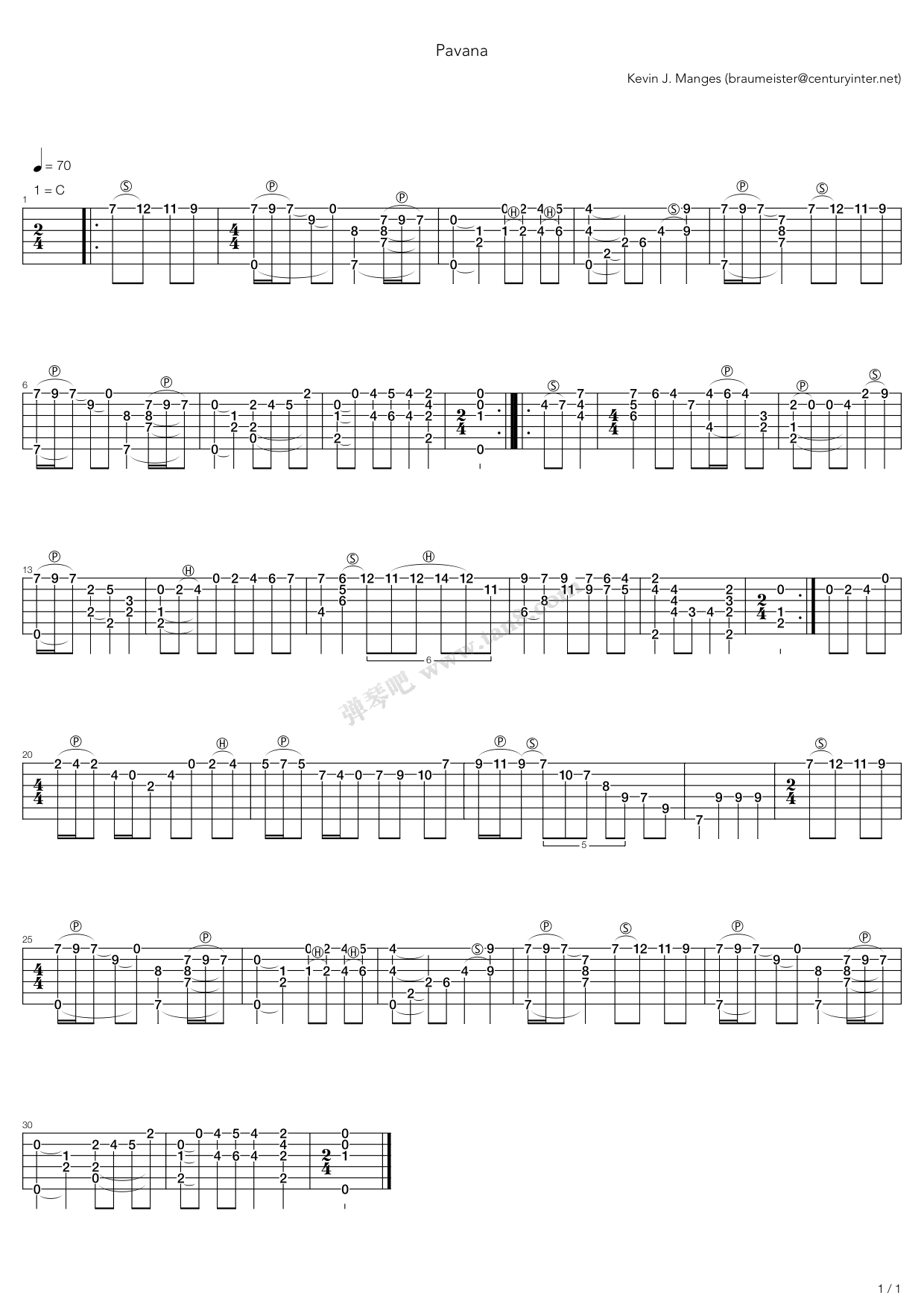 《Pavana》吉他谱-C大调音乐网