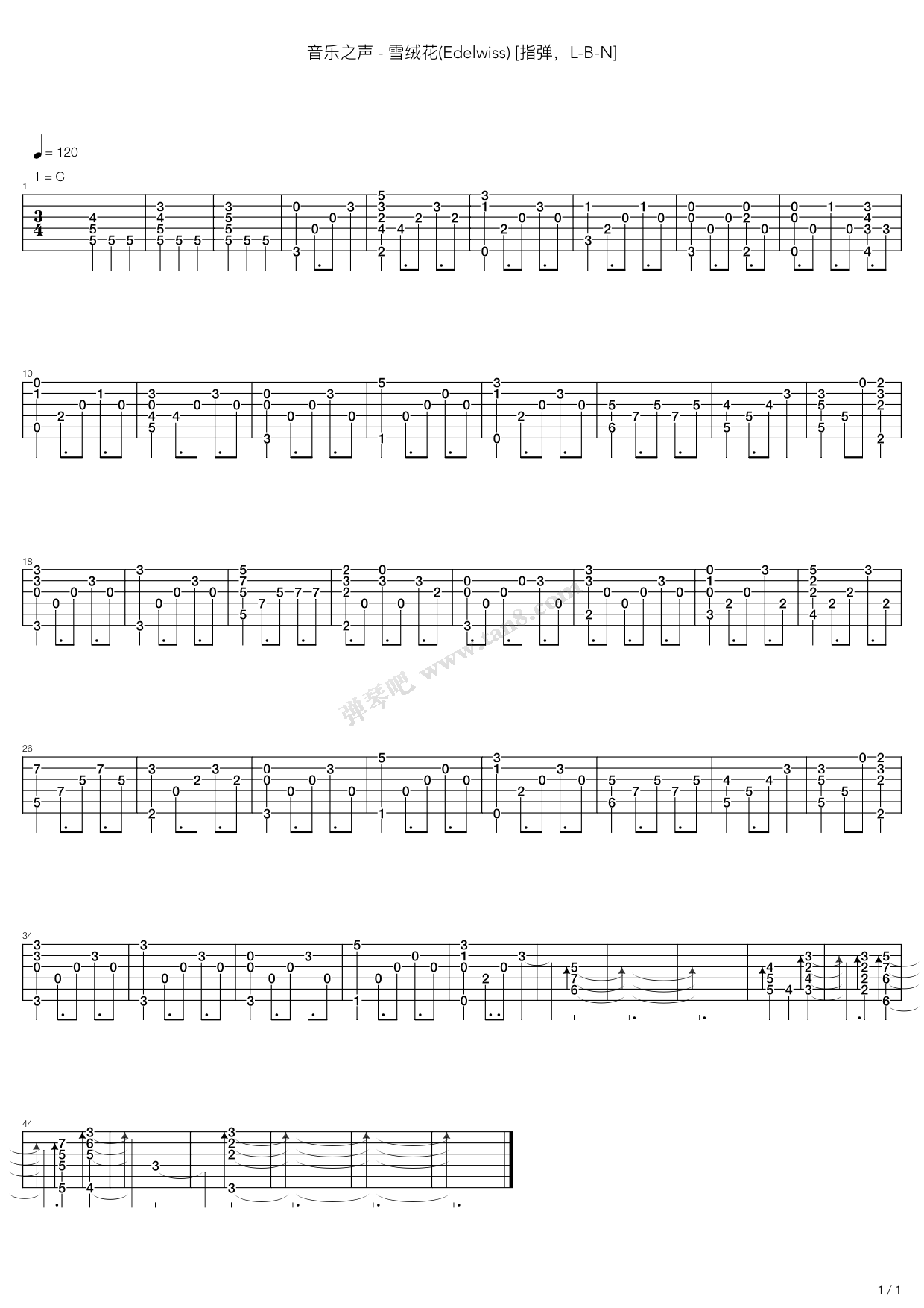 《音乐之声 - 雪绒花(Edelwiss)》吉他谱-C大调音乐网