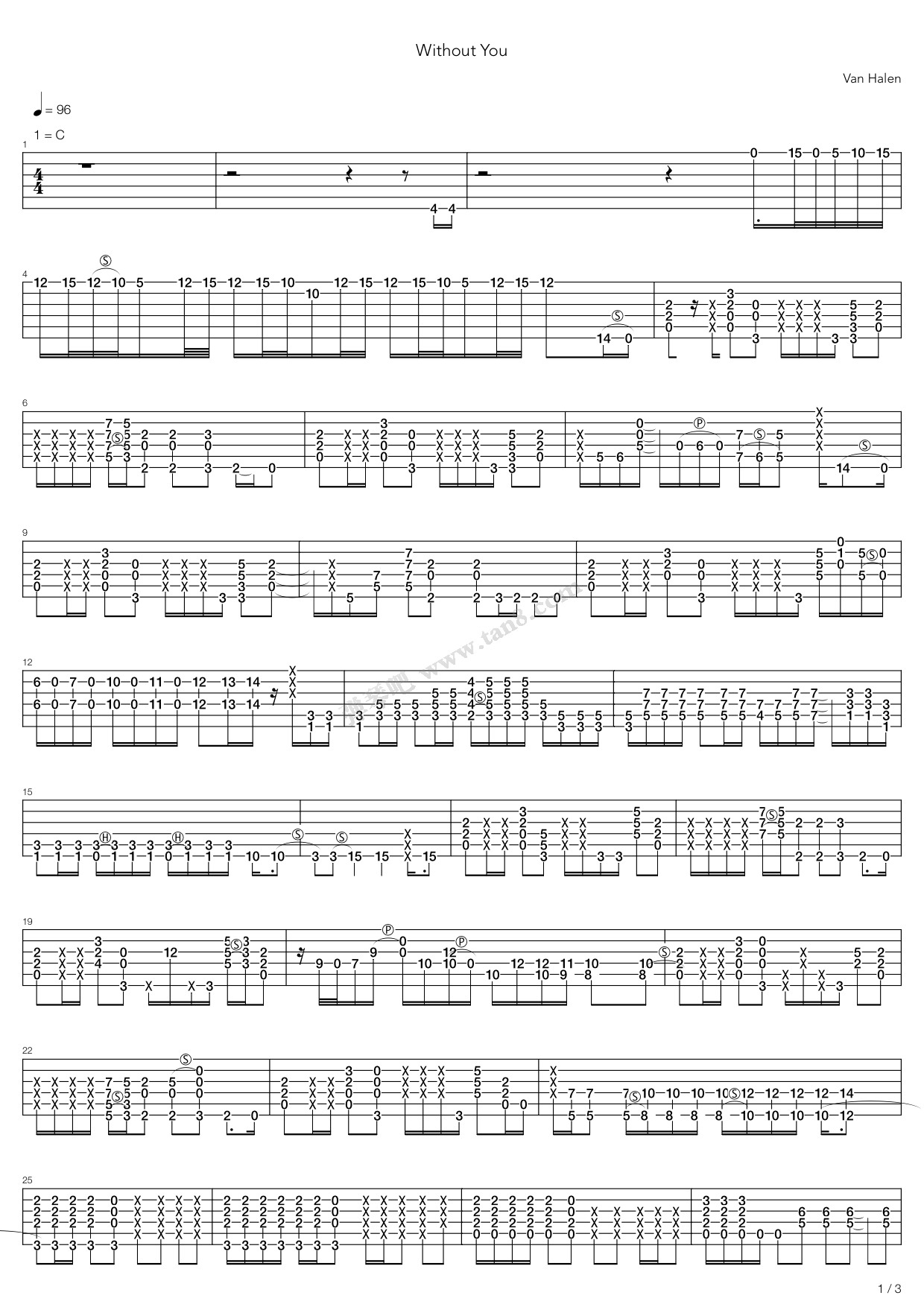 《Without You》吉他谱-C大调音乐网