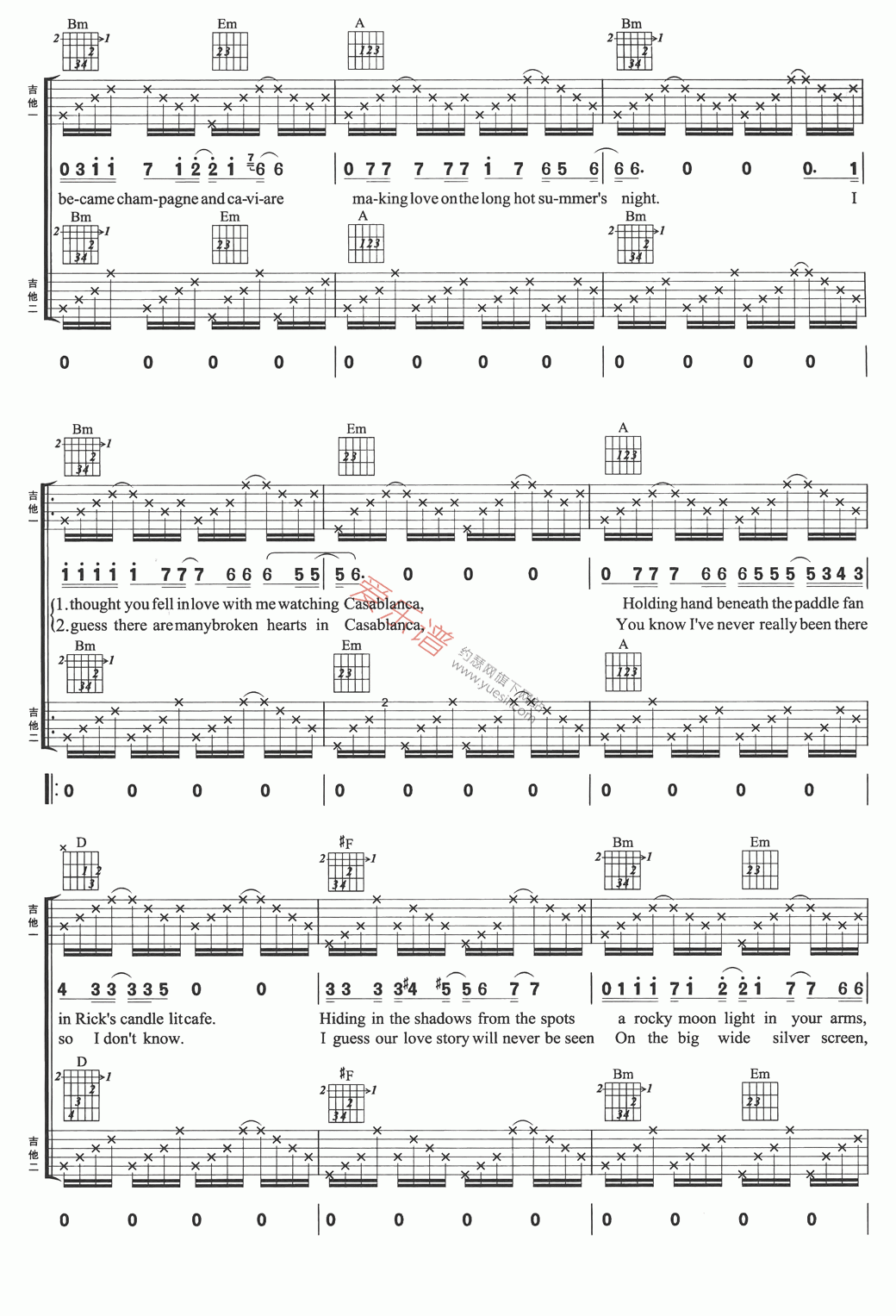 《Bertie Higgins(贝蒂·希金斯)《Casablanca》》吉他谱-C大调音乐网