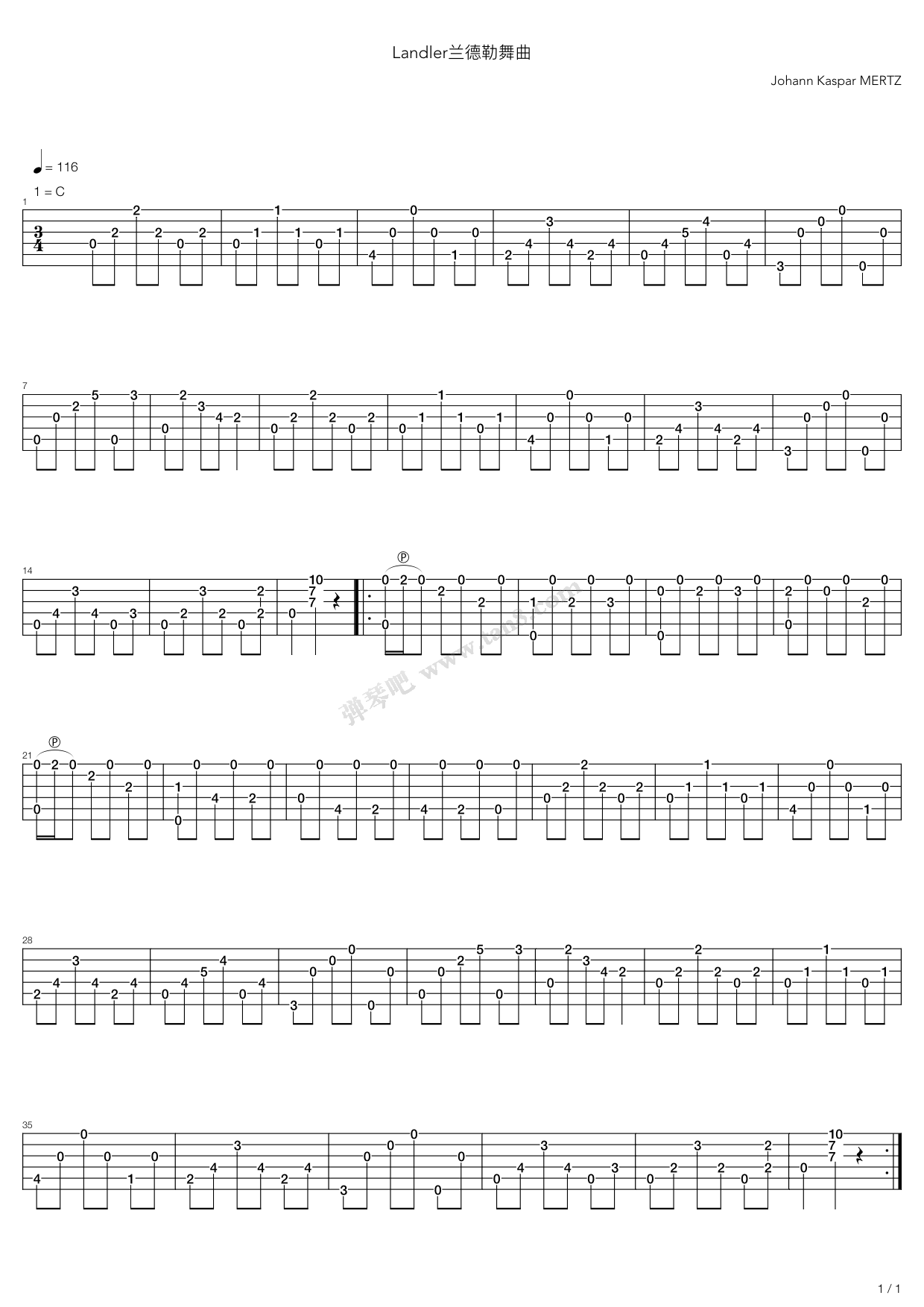 《Landler(兰德勒舞曲)》吉他谱-C大调音乐网