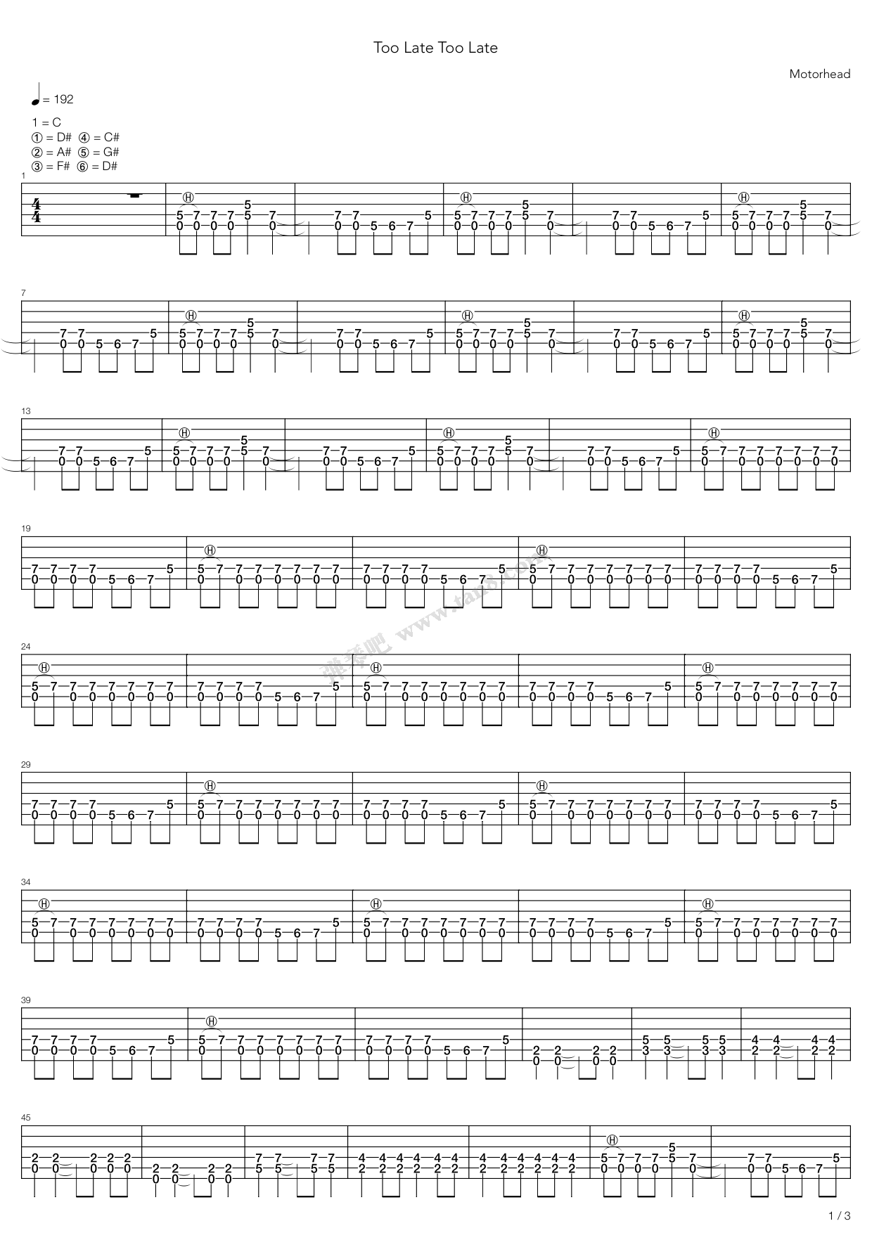《Too Late Too Late》吉他谱-C大调音乐网