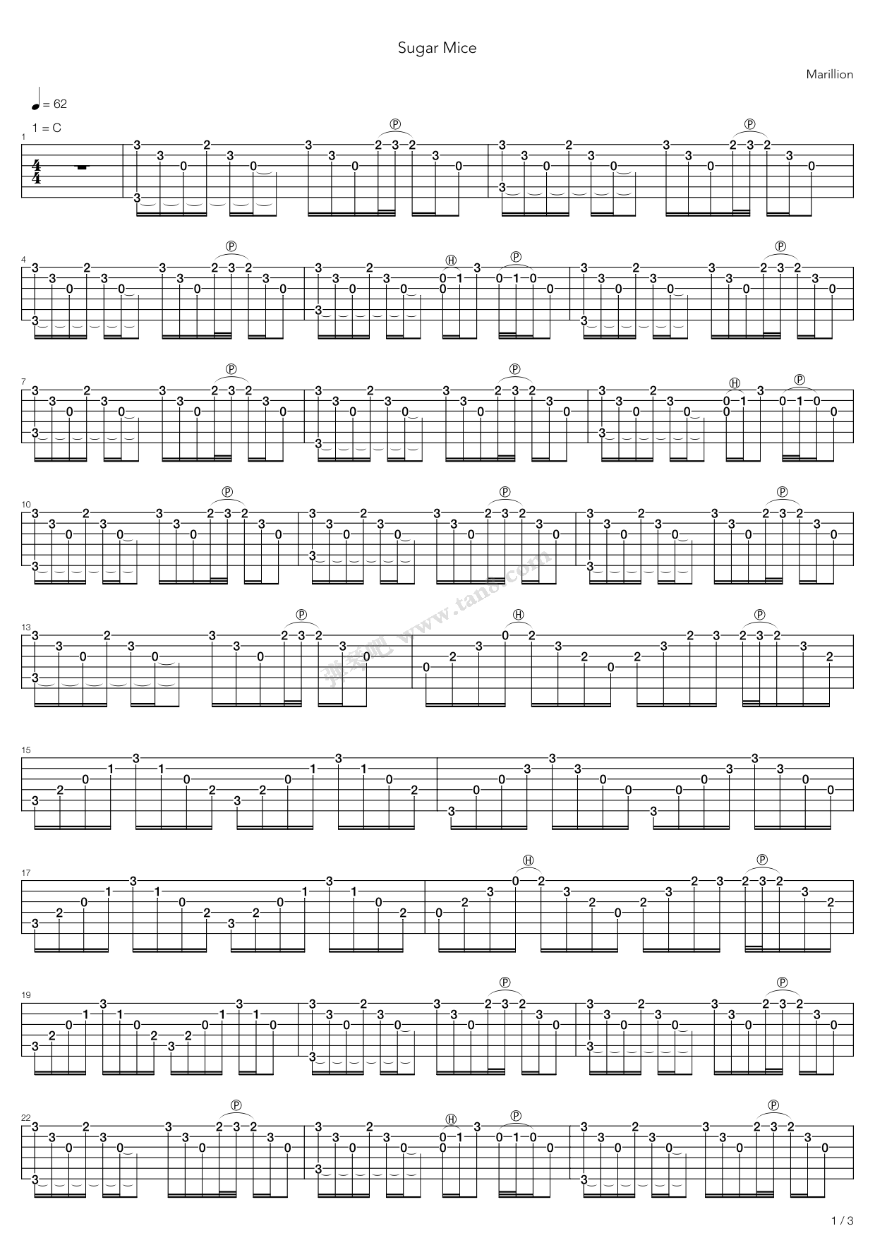 《Sugar Mice》吉他谱-C大调音乐网
