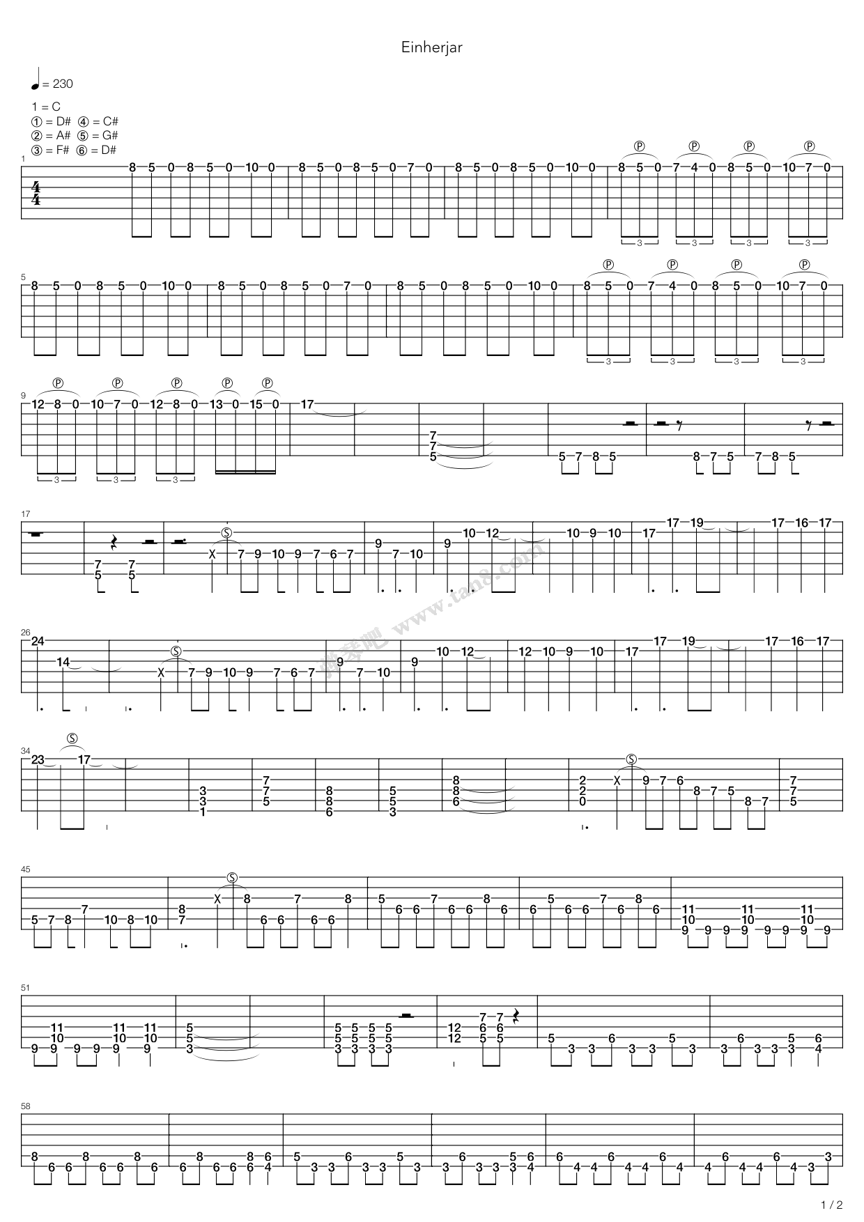 《Einherjar》吉他谱-C大调音乐网