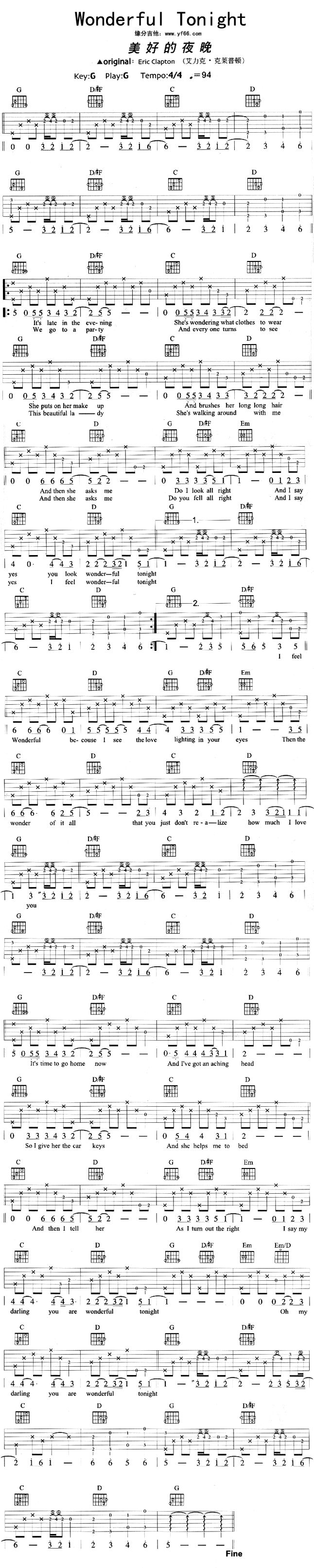 《Wonderful Tonight》吉他谱-C大调音乐网