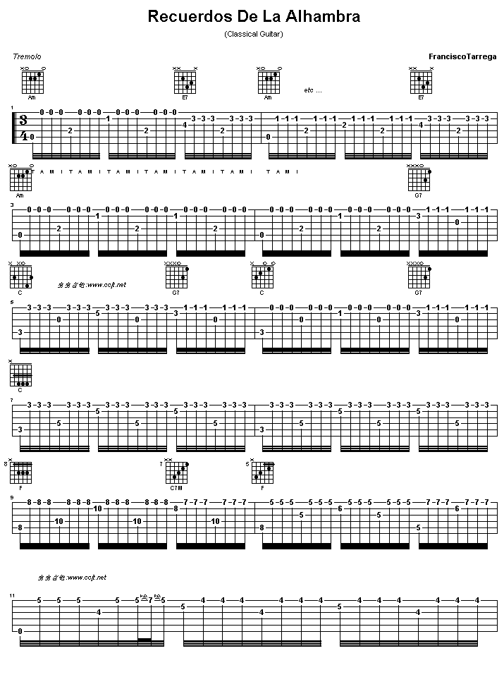 《阿尔汉布拉宫的回忆吉他谱( GTP)》吉他谱-C大调音乐网