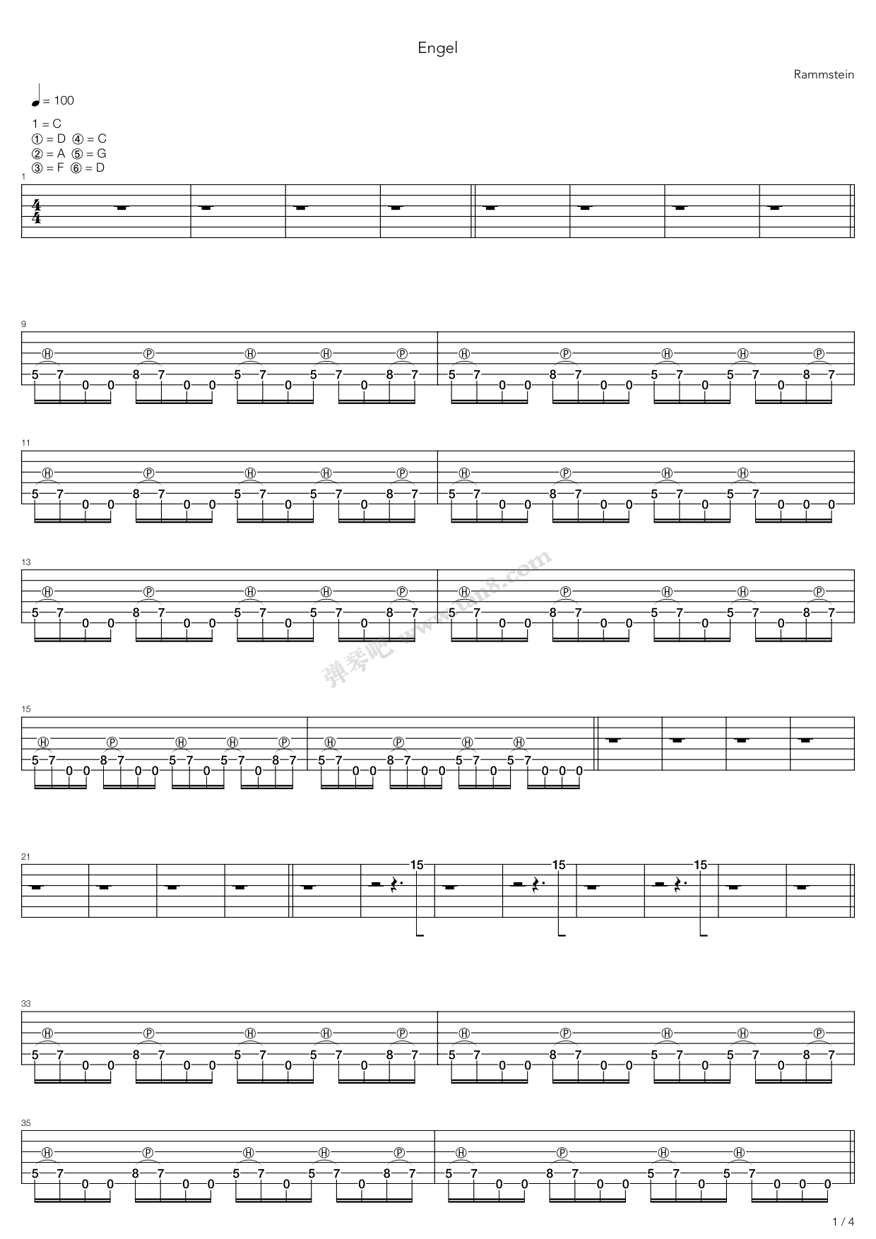 《Engel》吉他谱-C大调音乐网