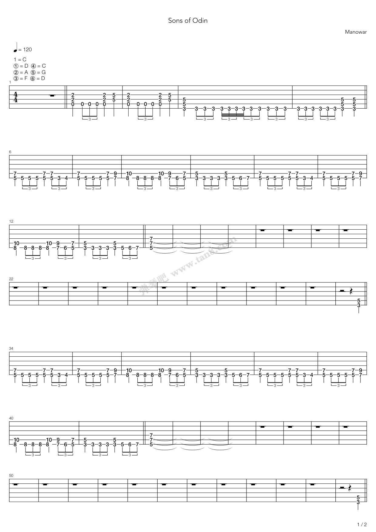 《Sons Of Odin》吉他谱-C大调音乐网