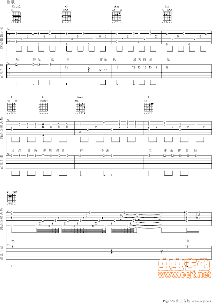 《喜儿天空之城（中文弹唱版）阿涛指弹吉他》吉他谱-C大调音乐网