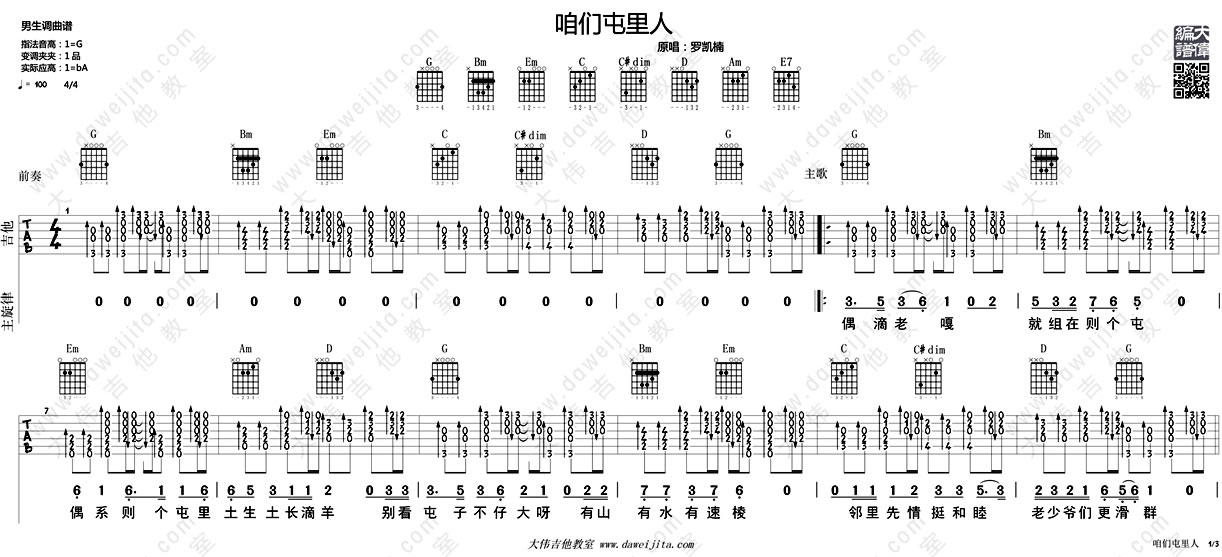 《咱们屯里人吉他谱_夏洛特烦恼插曲_粤语版》吉他谱-C大调音乐网