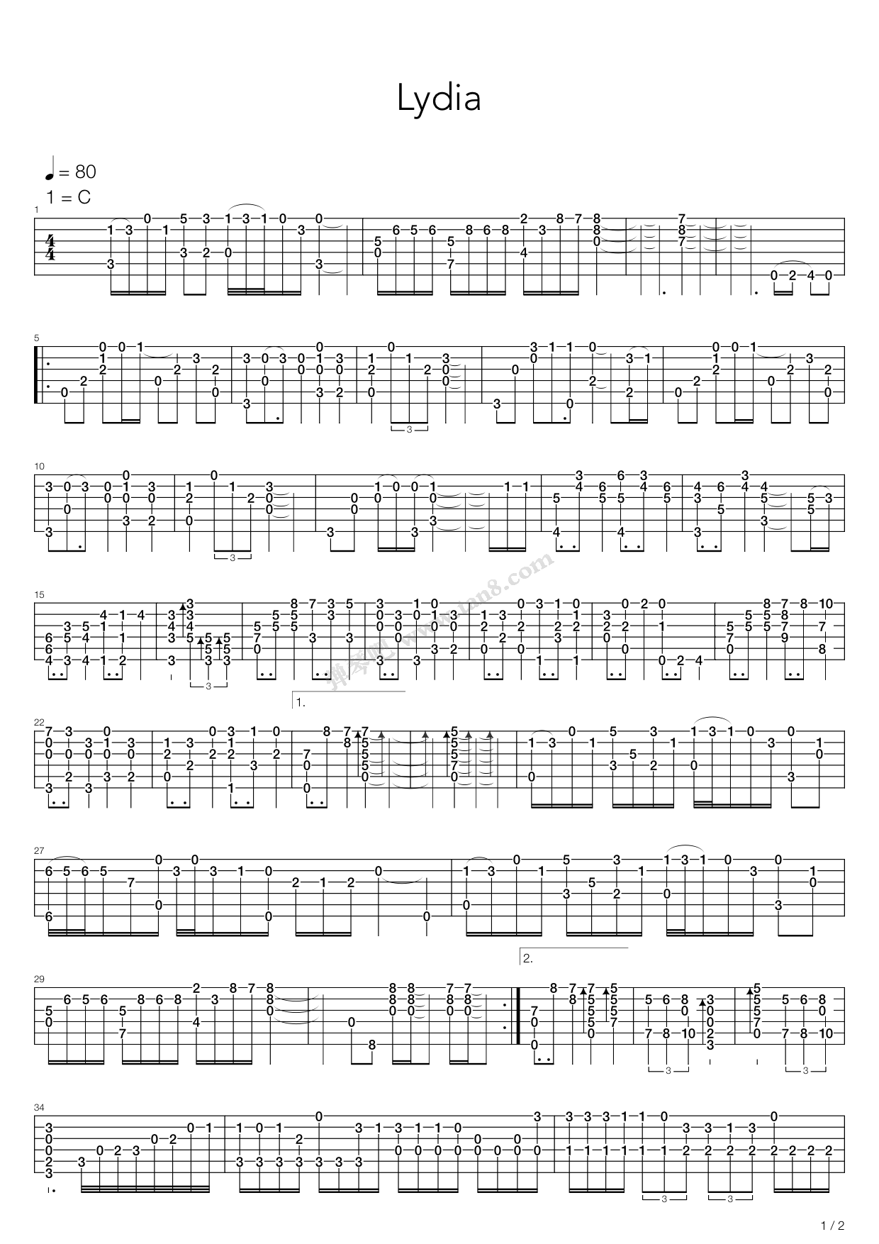 《Lydia》吉他谱-C大调音乐网