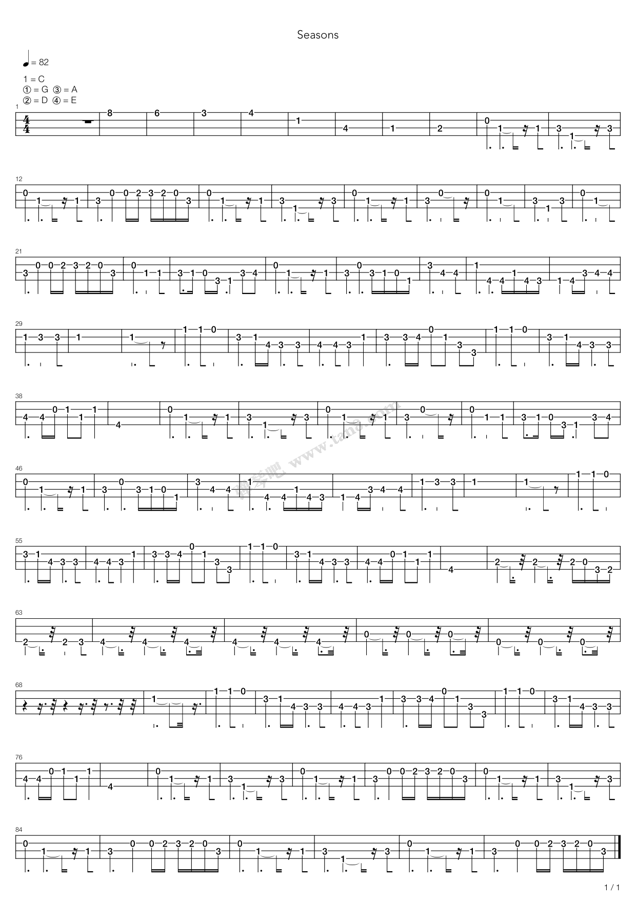 《Seasons》吉他谱-C大调音乐网