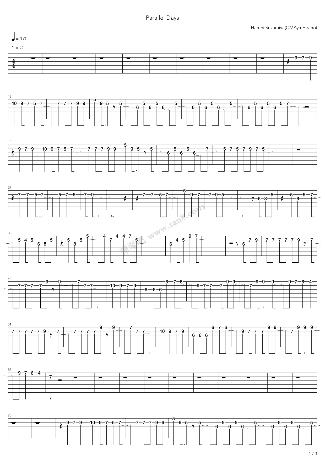 《Parallel Days》吉他谱-C大调音乐网