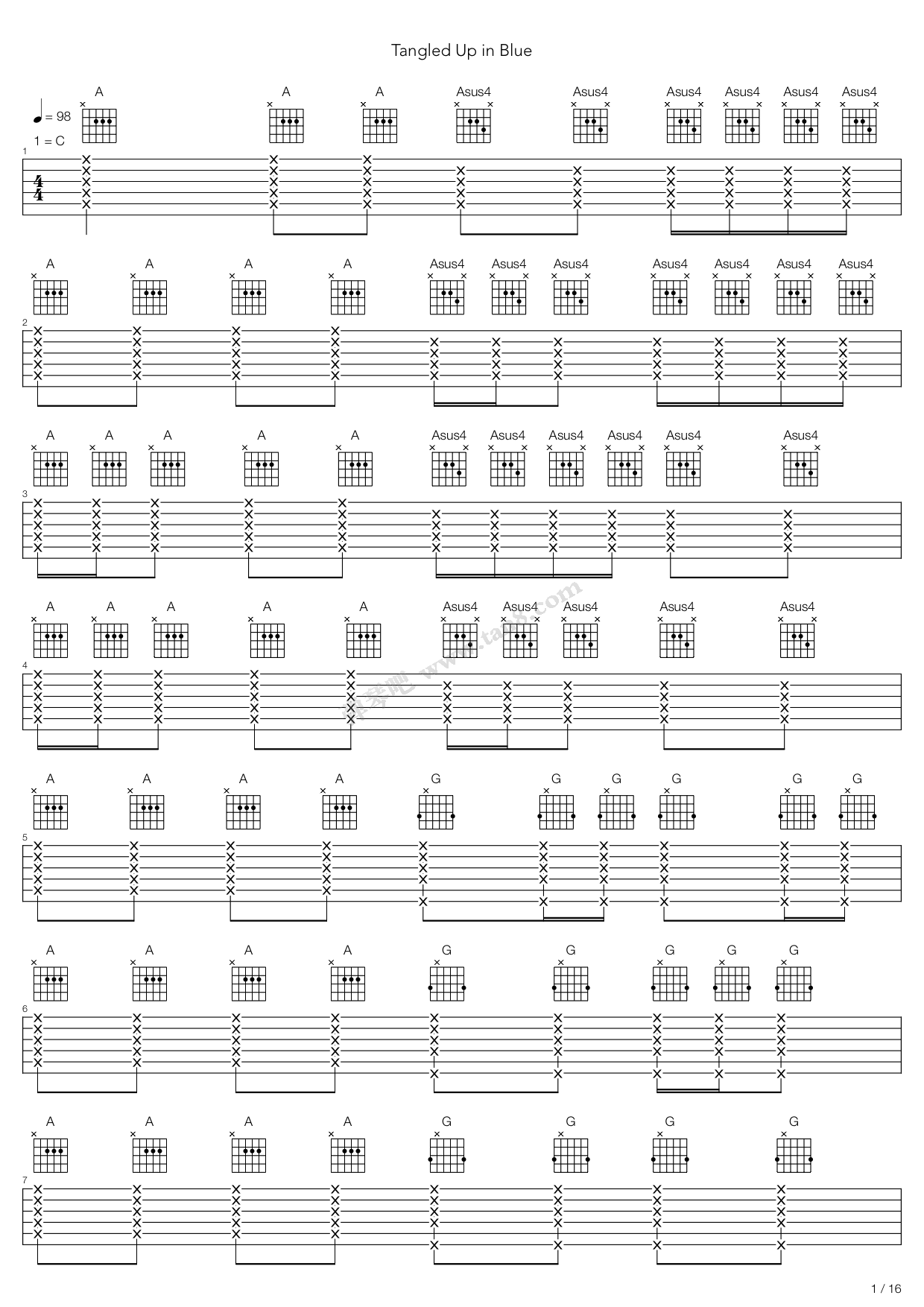 《Tangled Up In Blue》吉他谱-C大调音乐网
