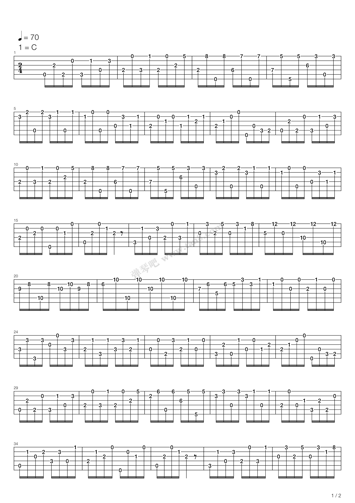 《卡尔卡西练习曲 - 17》吉他谱-C大调音乐网