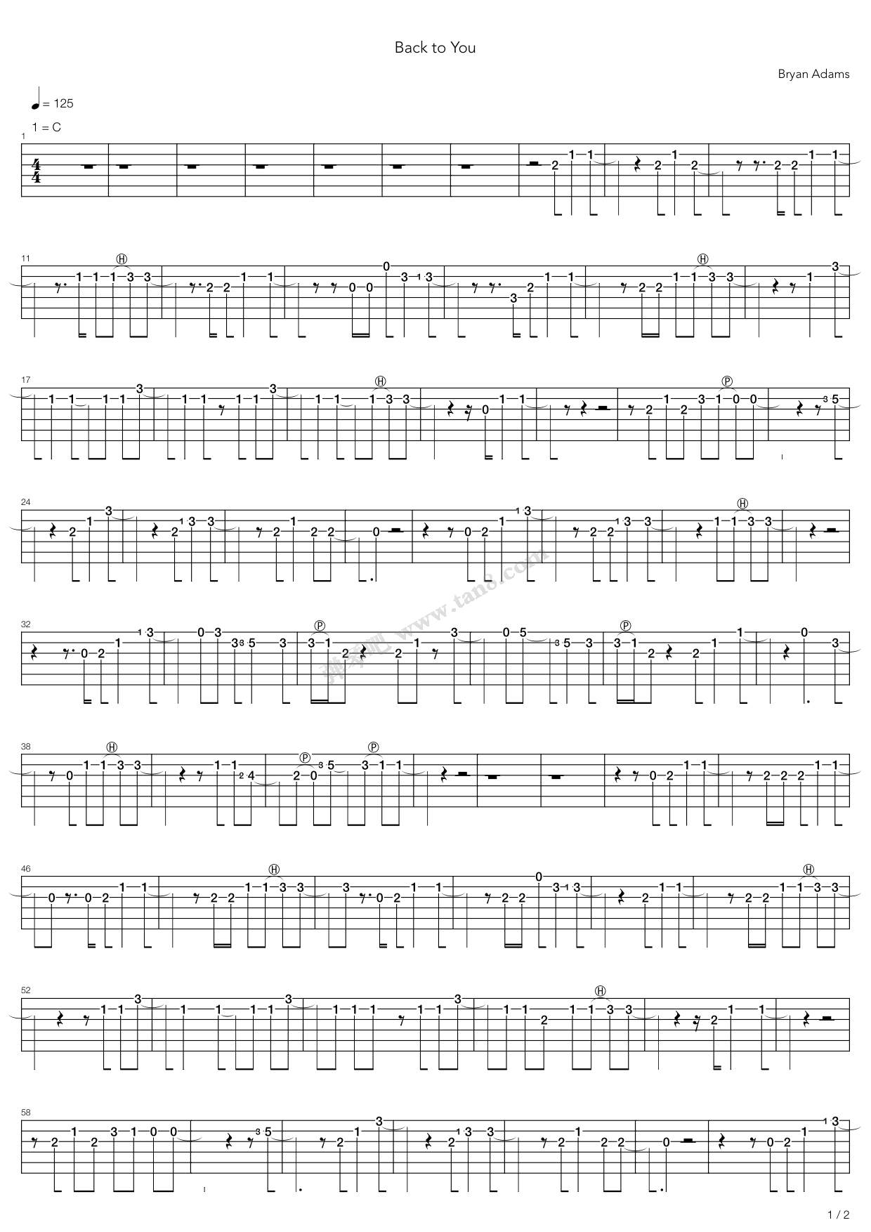 《Back To You》吉他谱-C大调音乐网