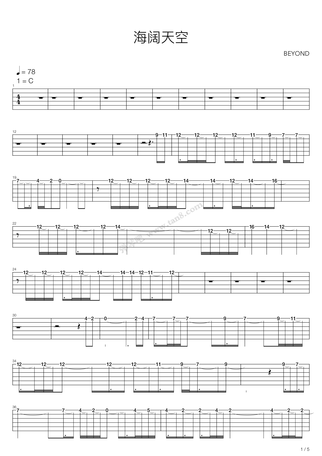 《海阔天空 03'OPENING》吉他谱-C大调音乐网