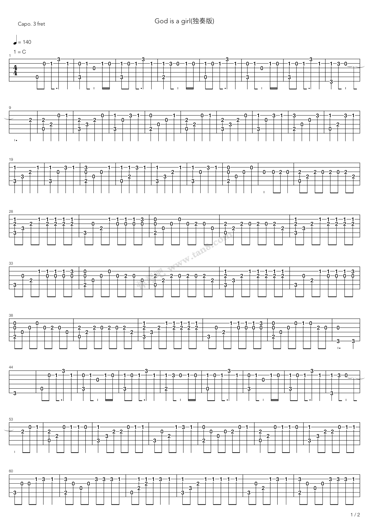 《首发 C橙 God Is A Girl(指弹谱)》吉他谱-C大调音乐网