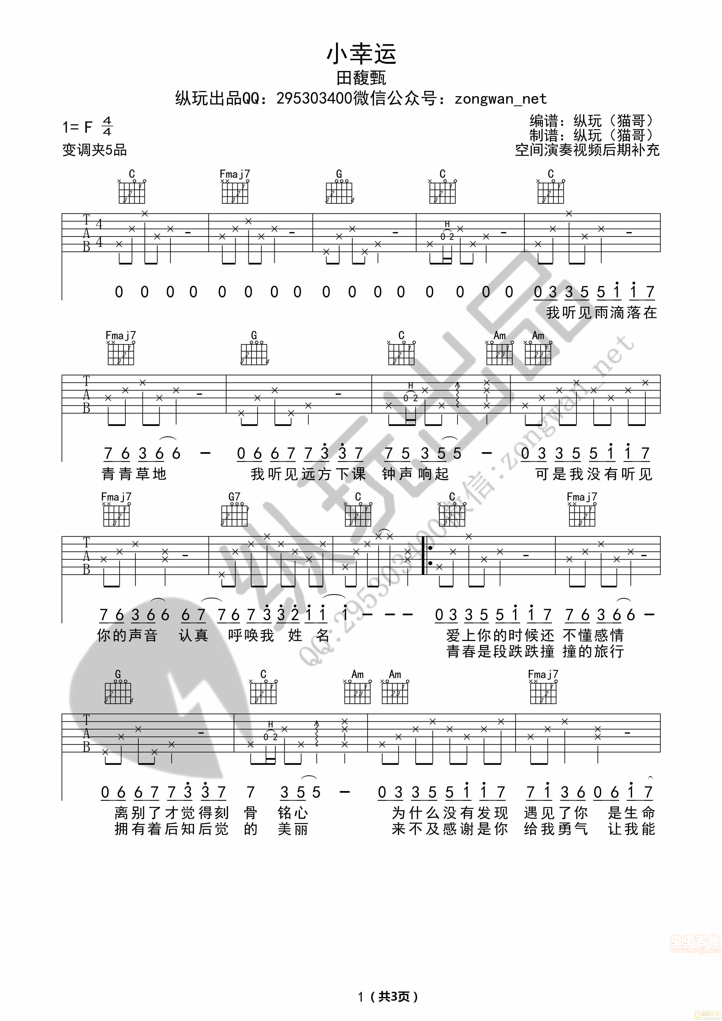 《《小幸运》（纵弹乐器版吉他谱）》吉他谱-C大调音乐网