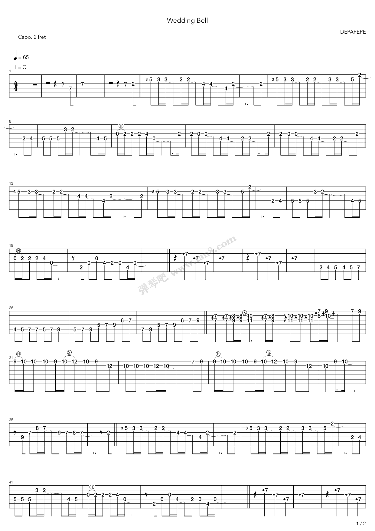 《Wedding Bell（Let's go!!!，Depapepe）》吉他谱-C大调音乐网