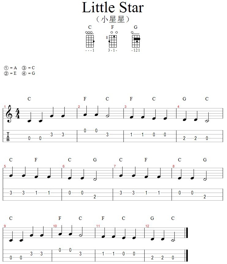 小星星简易版+弹唱谱-C大调音乐网