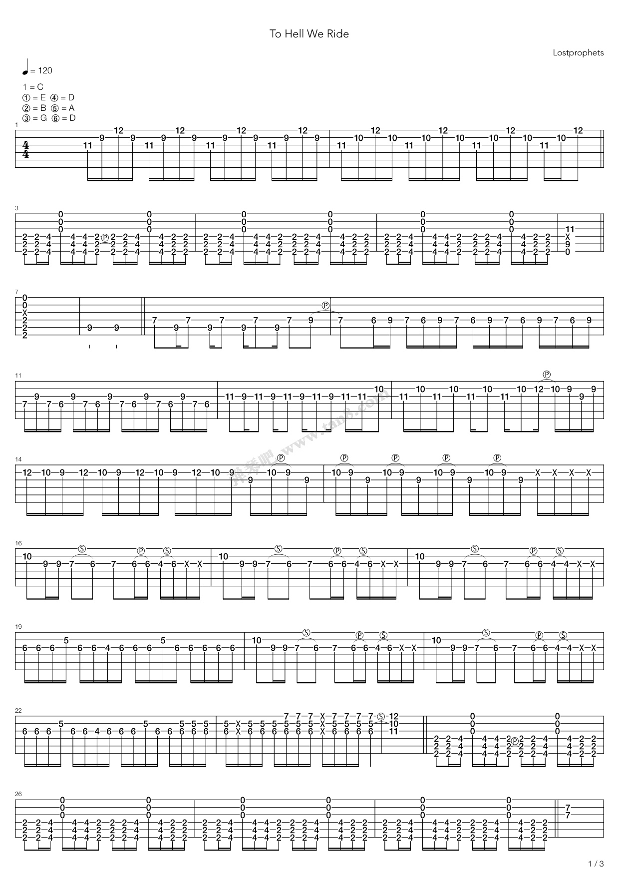 《To Hell We Ride》吉他谱-C大调音乐网