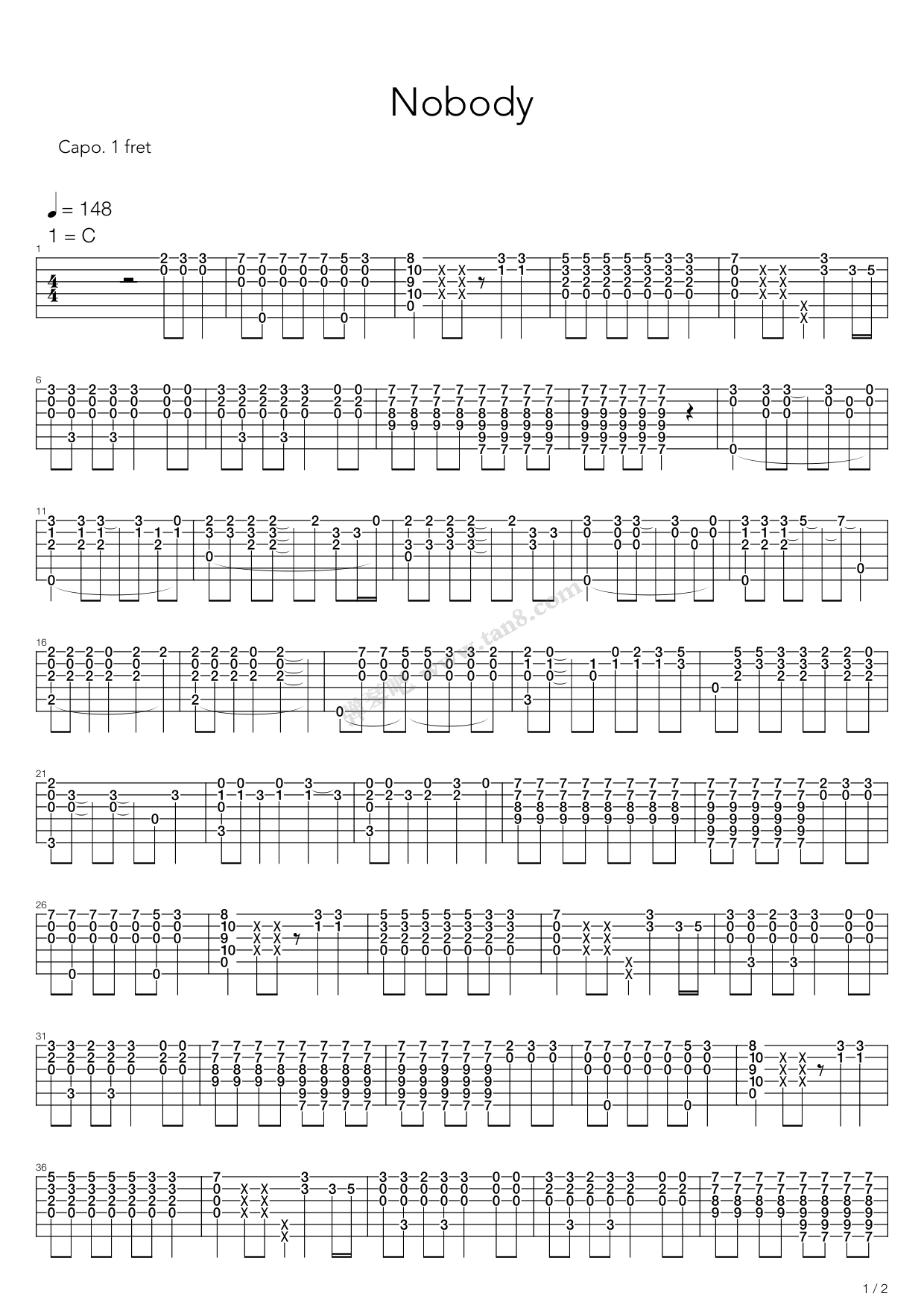 《Nobody（指弹版，卢家宏）》吉他谱-C大调音乐网