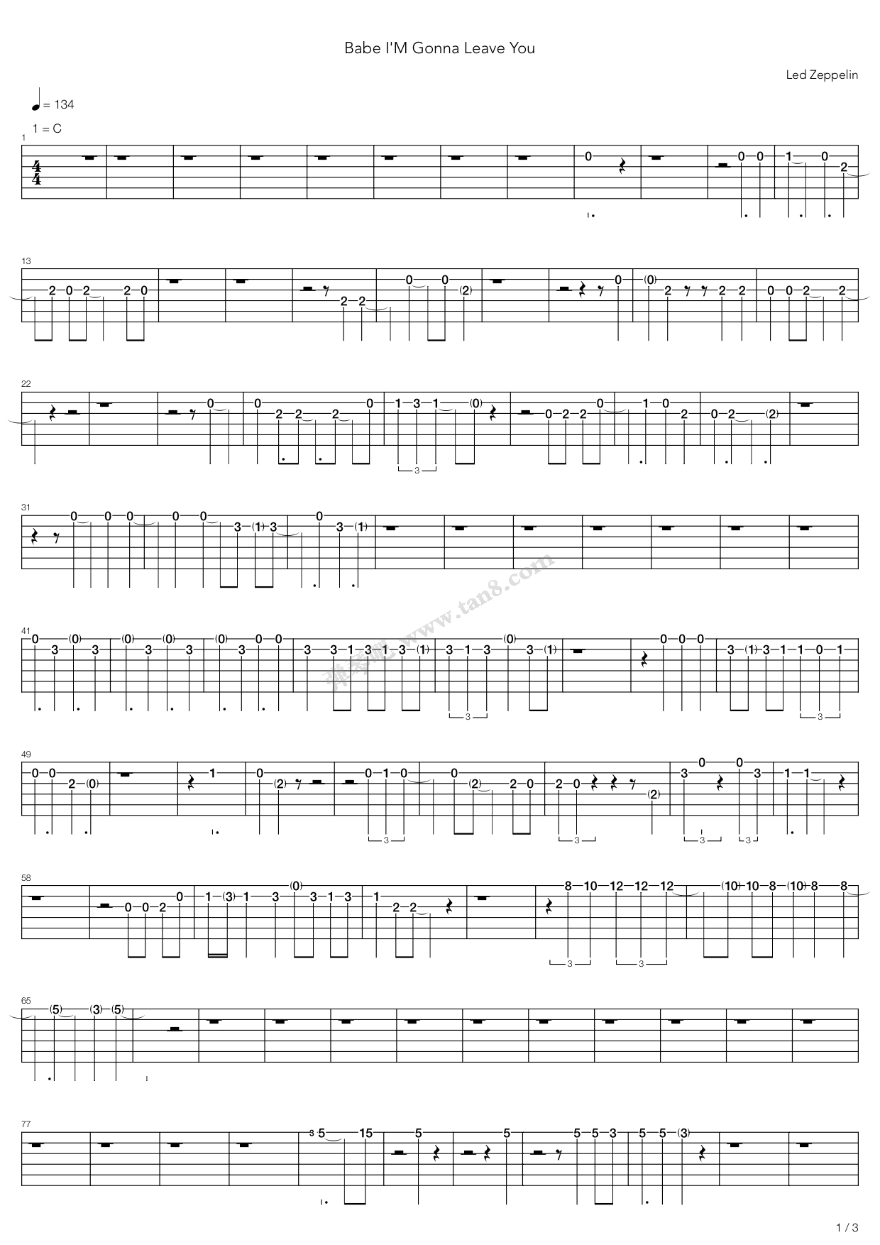 《Babe Im Gonna Leave You》吉他谱-C大调音乐网