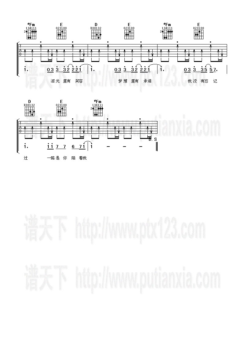 《有你陪着我》吉他谱-C大调音乐网