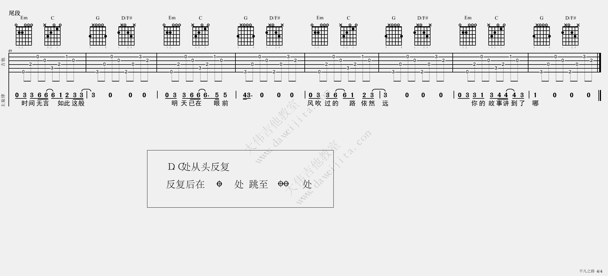 《《平凡之路》吉他谱/吉他弹唱教学_朴树教学》吉他谱-C大调音乐网