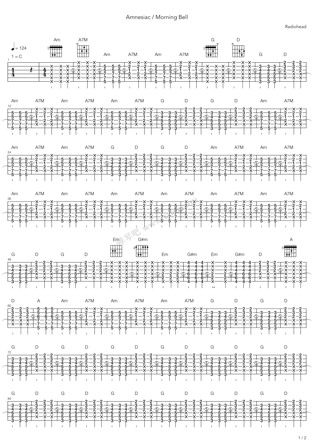 《Morning Bell Amnesiac》吉他谱-C大调音乐网