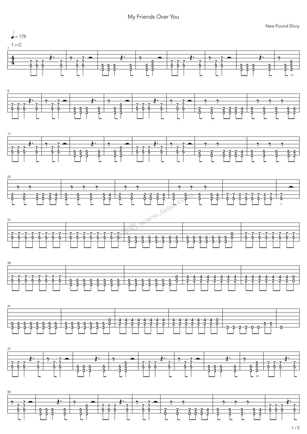 《My Friends Over You》吉他谱-C大调音乐网