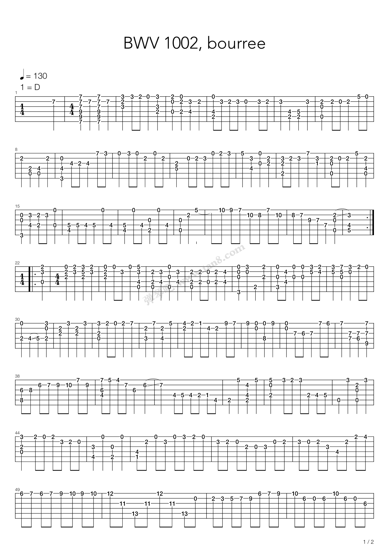 《Bwv 1002 Bourree》吉他谱-C大调音乐网