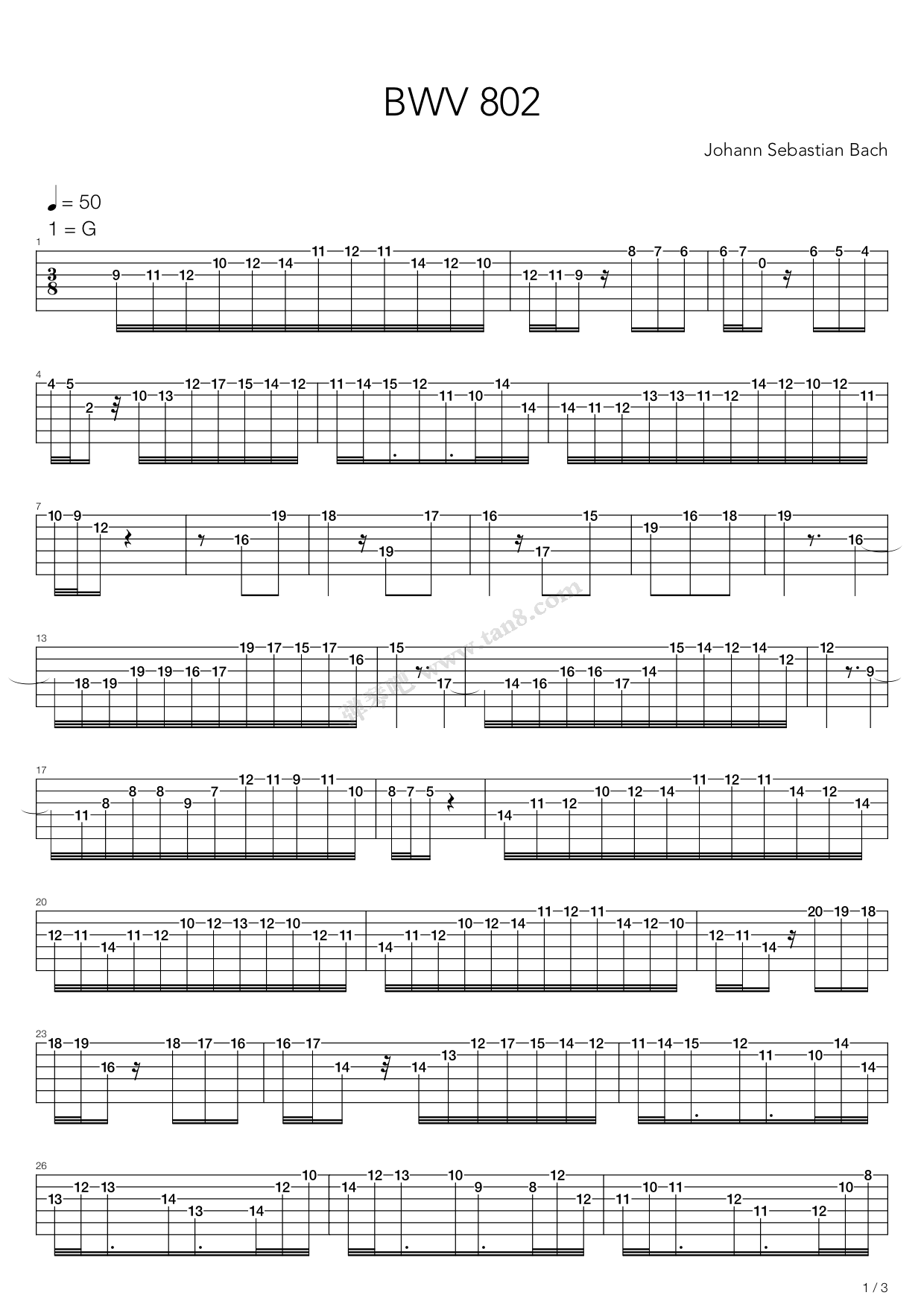 《Bwv 802 - Duetto I In E Minor》吉他谱-C大调音乐网